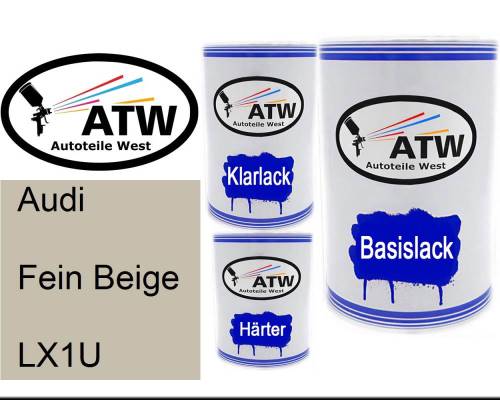 Audi, Fein Beige, LX1U: 500ml Lackdose + 500ml Klarlack + 250ml Härter - Set, von ATW Autoteile West.